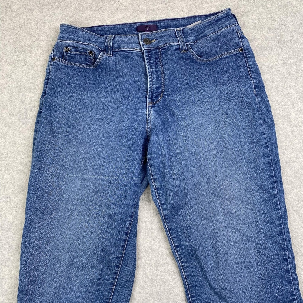 NYDJ Jeans Womens 12P (30x28) Blue High Rise Straight Embroidered Stretch Denim